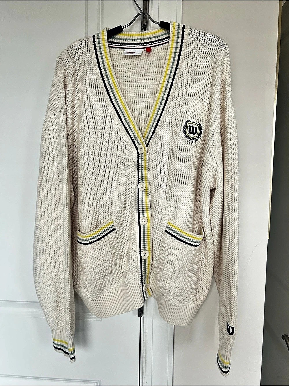 Wilson Throwback V-Neck Cardigan Cream & Yellow Size Large